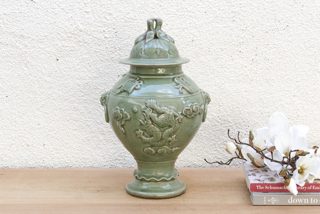 Celadon Dragon, Large Antique Chinese Imperial Jar