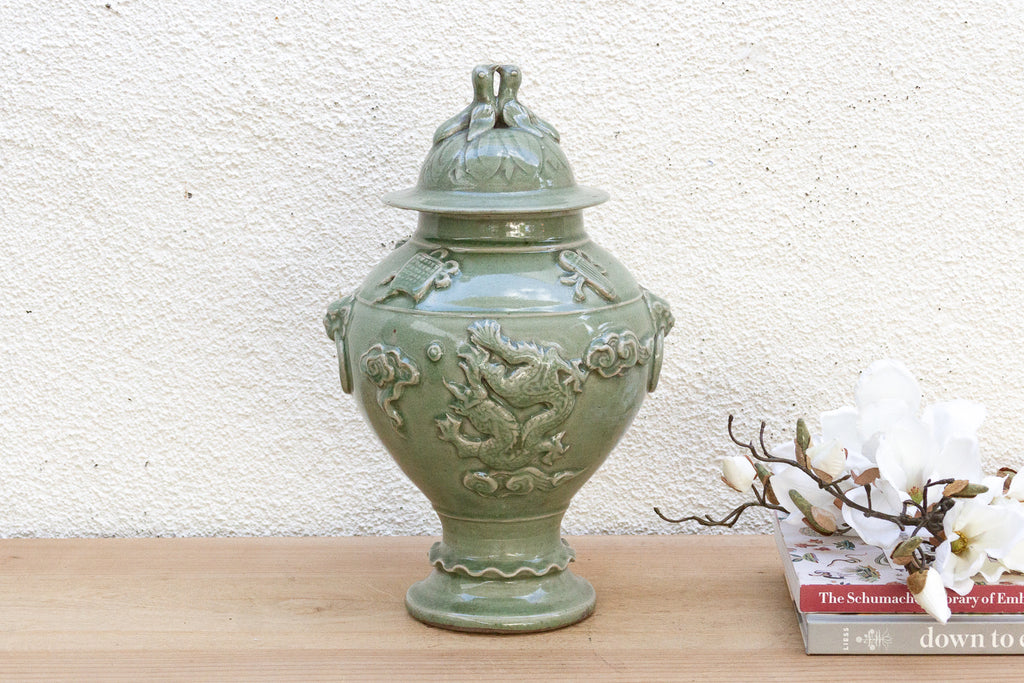 Celadon Dragon, Large Antique Chinese Imperial Jar