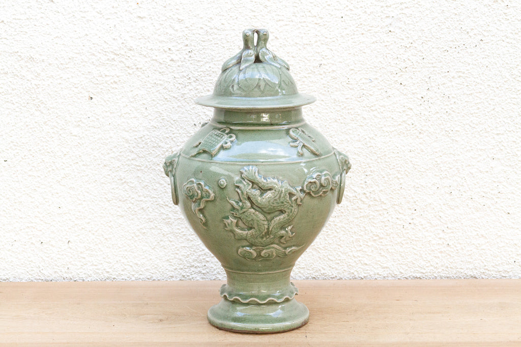Celadon Dragon, Large Antique Chinese Imperial Jar