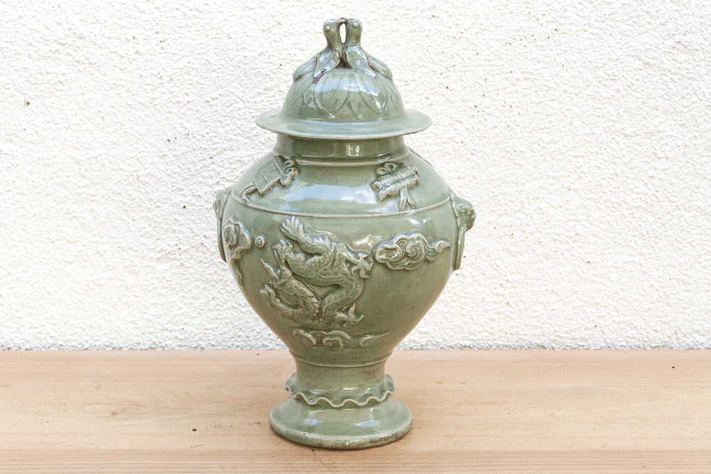 Celadon Dragon, Large Antique Chinese Imperial Jar