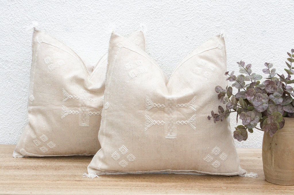 Pair of Large Alabaster Dune Silk Rug Pillows