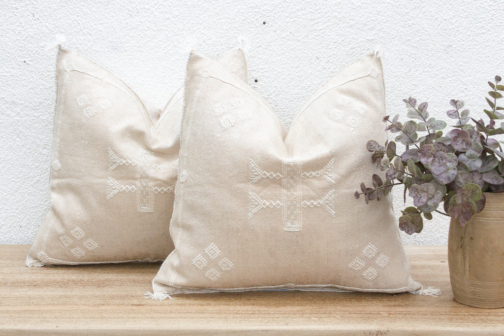 Pair of Large Alabaster Dune Silk Rug Pillows