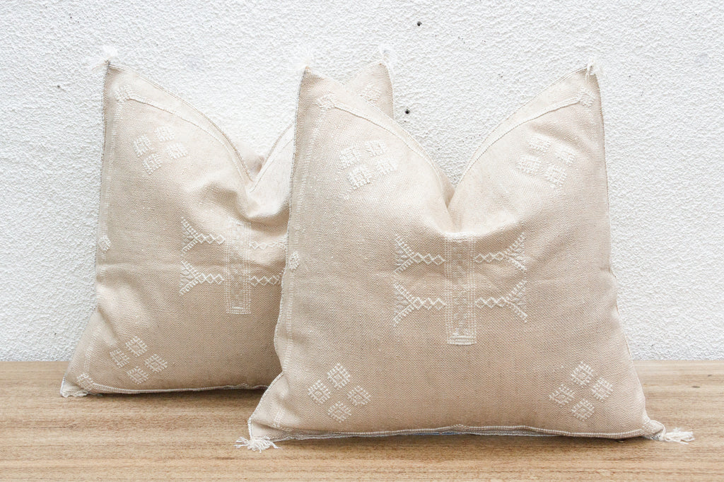 Pair of Large Alabaster Dune Silk Rug Pillows