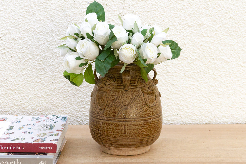 Antique Lionhead Provincial Brown Glaze Jar