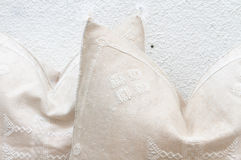 Pair of Large Alabaster Dune Silk Rug Pillows