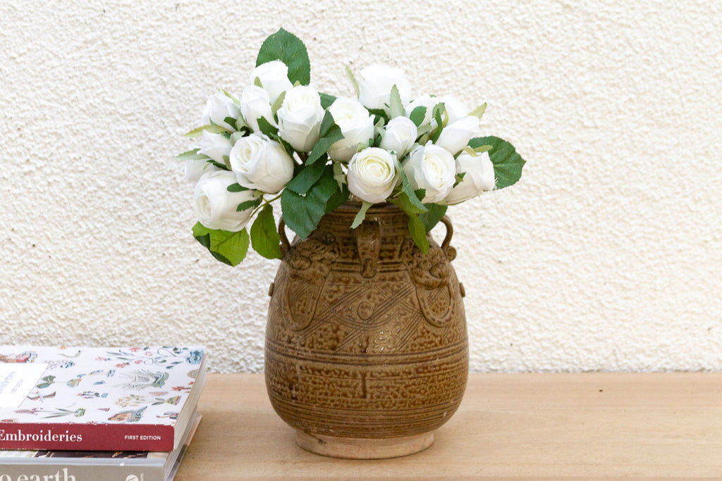 Antique Lionhead Provincial Brown Glaze Jar