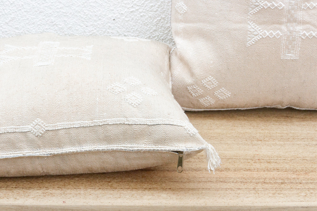 Pair of Large Alabaster Dune Silk Rug Pillows