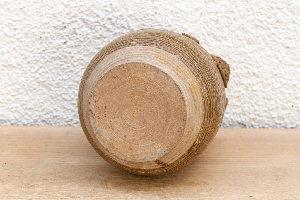 Antique Lionhead Provincial Brown Glaze Jar