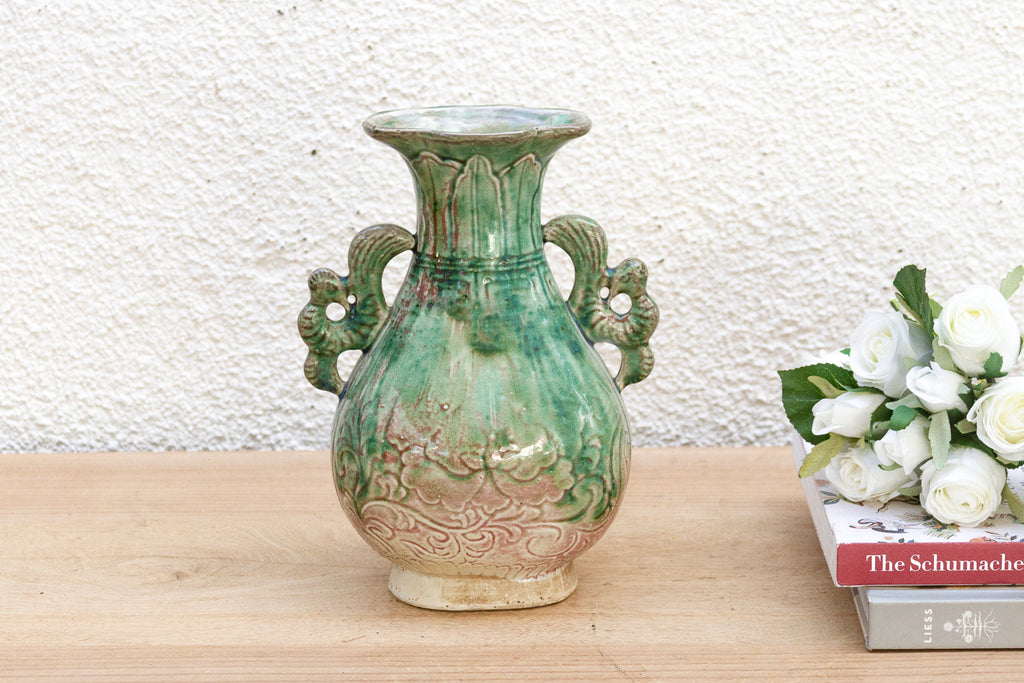 Antique Chinese Dragon Handle Ceremonial Vase