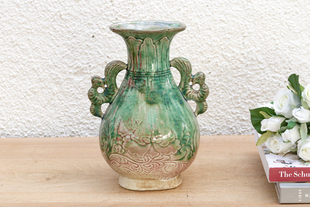 Antique Chinese Dragon Handle Ceremonial Vase