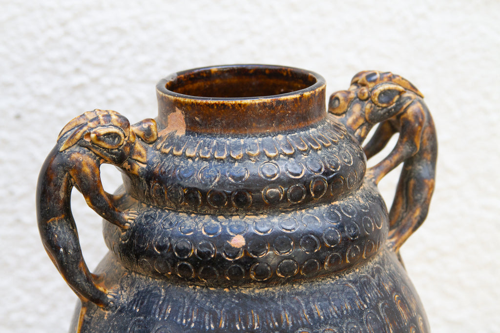 Antique Provincial Dragon Handled Pot