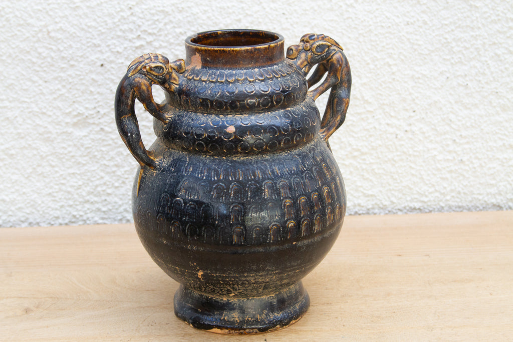 Antique Provincial Dragon Handled Pot