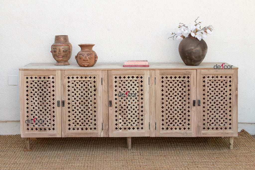 Sunbleached Wood Geometric Jali 5-Door Sideboard