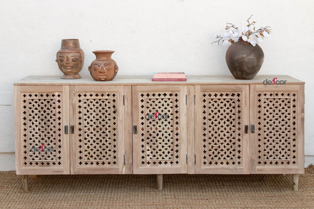 Sunbleached Wood Geometric Jali 5-Door Sideboard