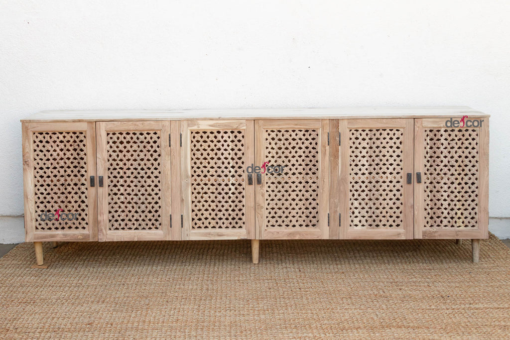 Sunbleached Wood Geometric Jali 5-Door Sideboard