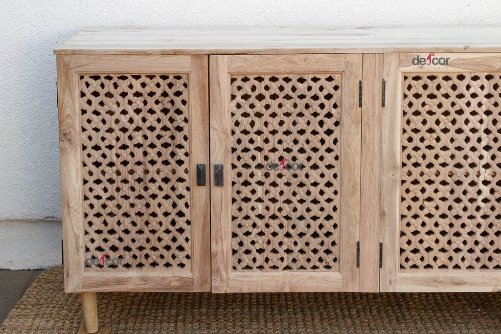 Sunbleached Wood Geometric Jali 5-Door Sideboard
