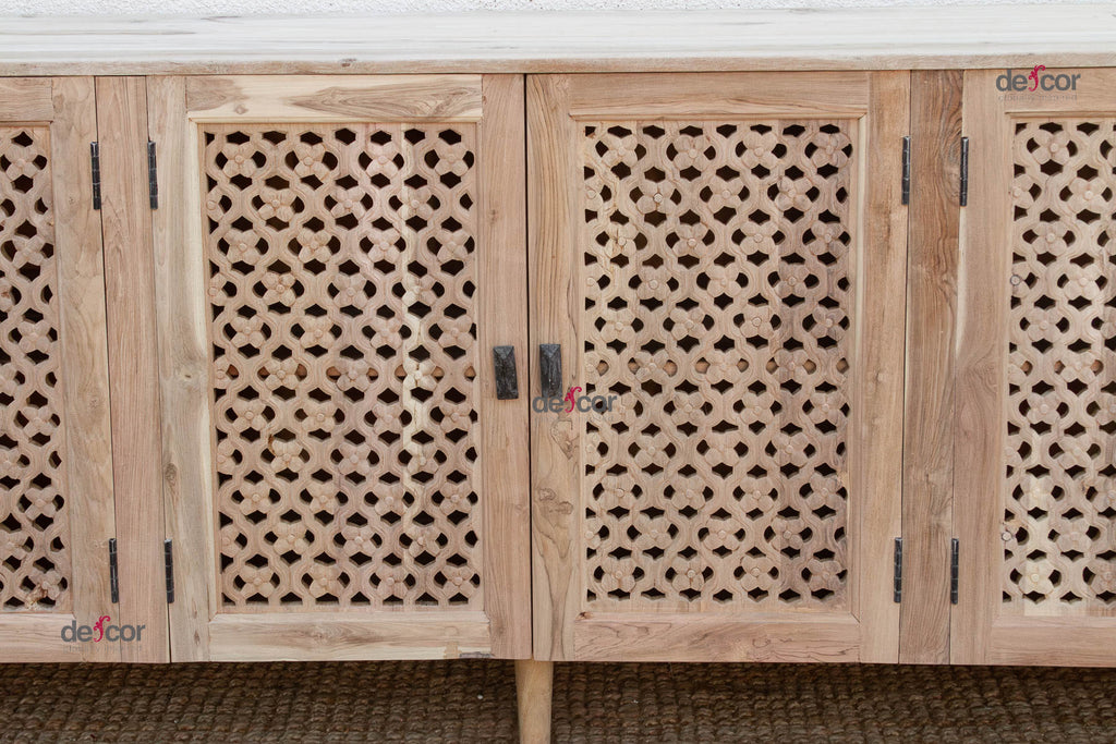 Sunbleached Wood Geometric Jali 5-Door Sideboard