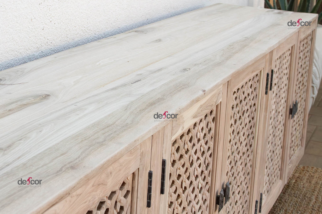 Sunbleached Wood Geometric Jali 5-Door Sideboard