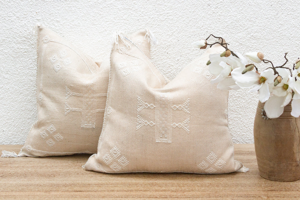 Pair of Sahara White Silk Rug Pillows