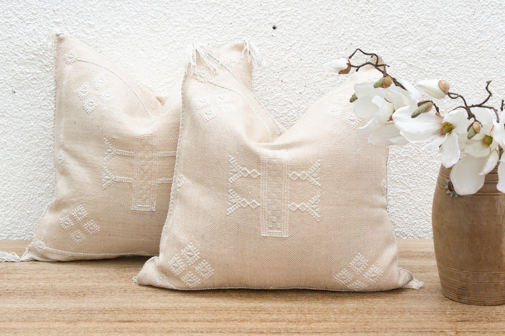 Pair of Sahara White Silk Rug Pillows