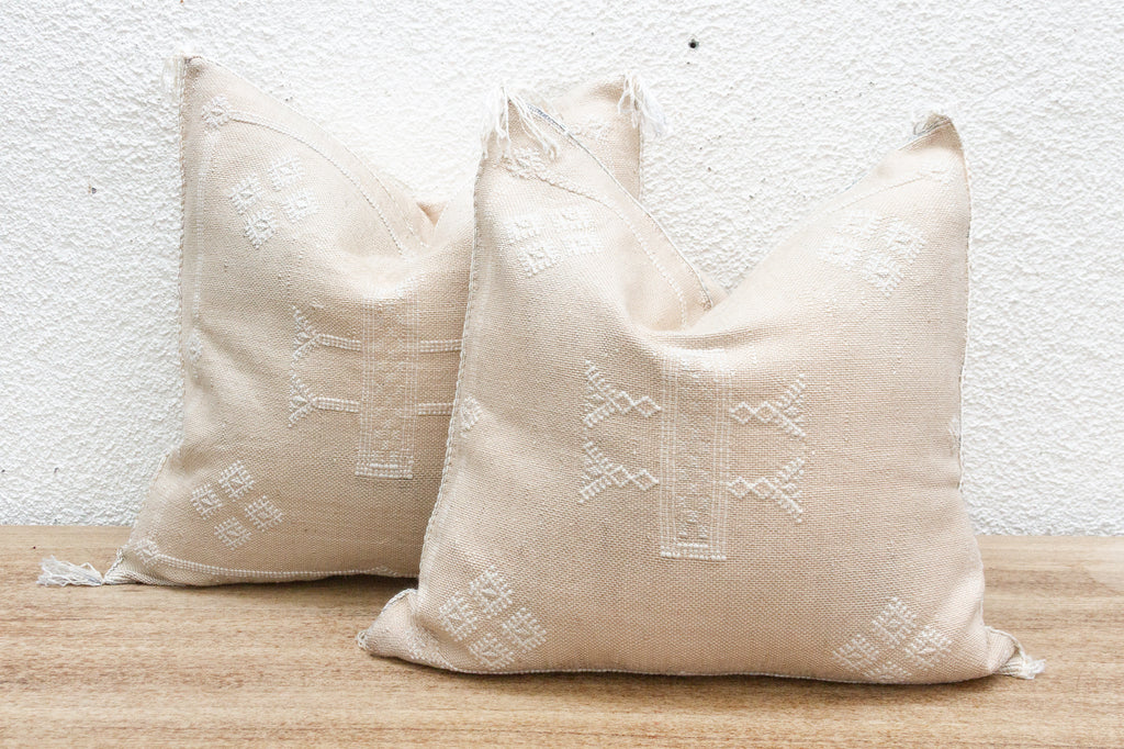 Pair of Sahara White Silk Rug Pillows