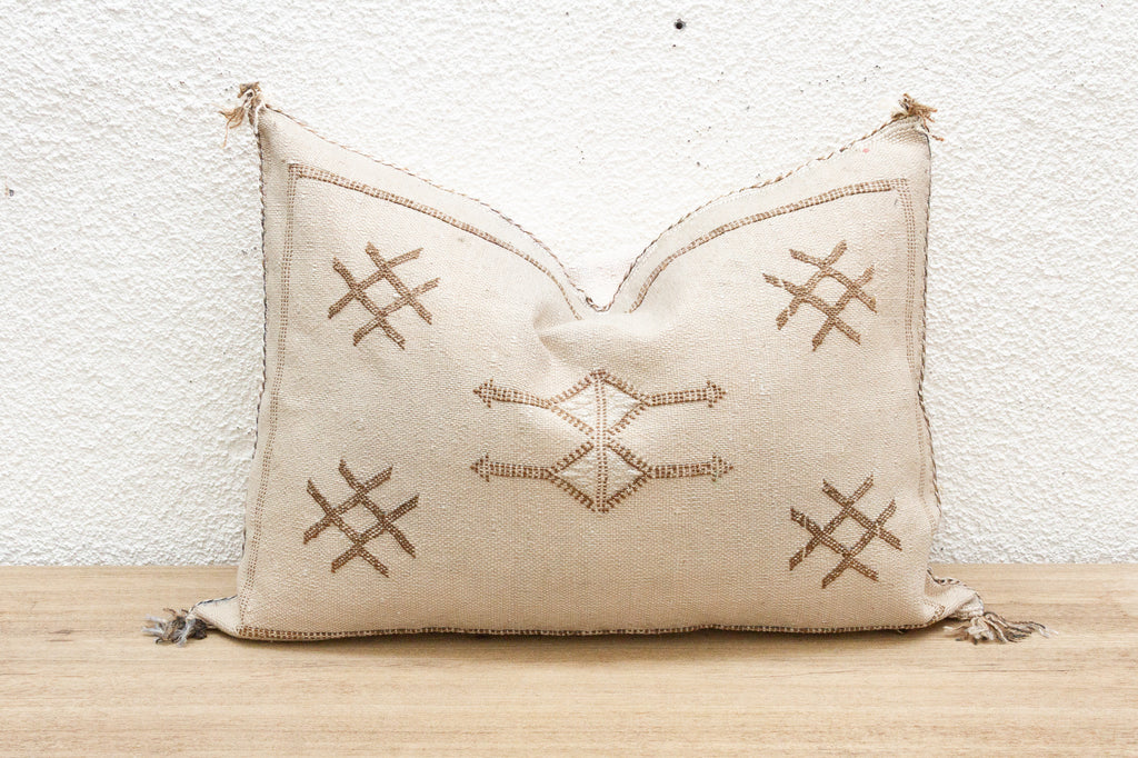 Riad Cream Silk Rug Lumbar Pillow