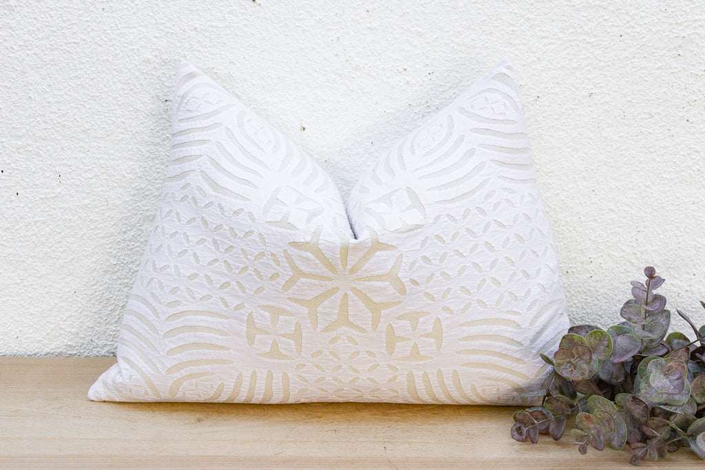 Clay White Lumbar Applique Pillow Cover
