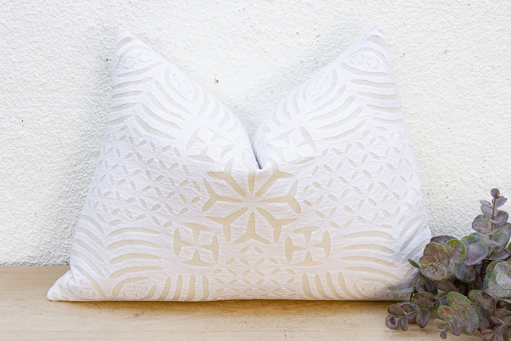 Clay White Lumbar Applique Pillow Cover