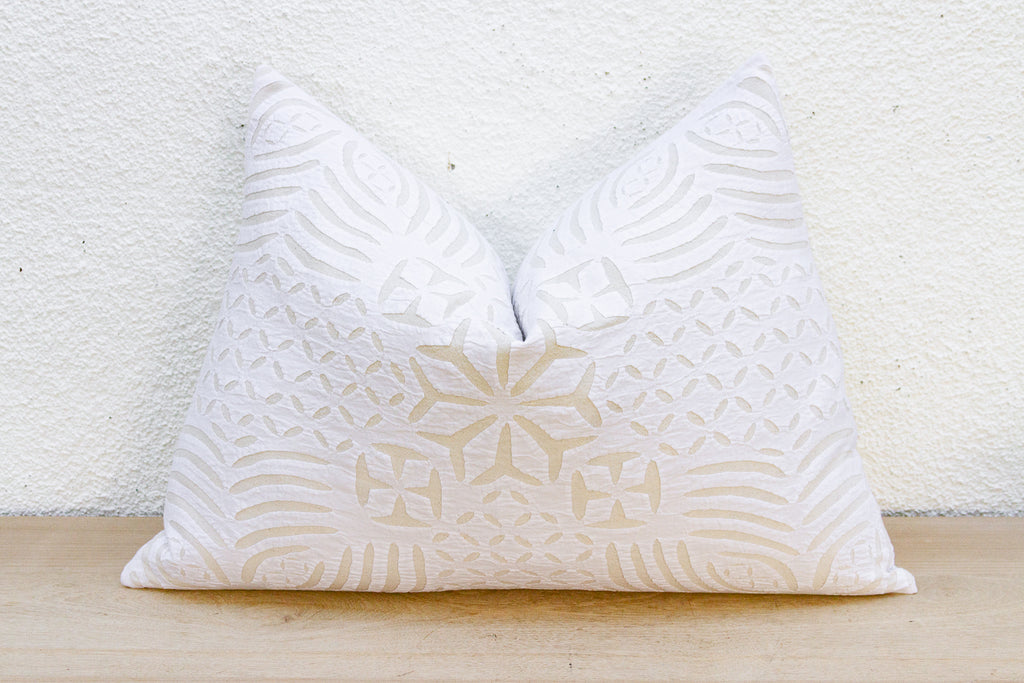 Clay White Lumbar Applique Pillow Cover