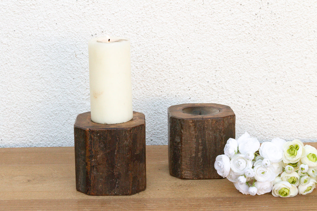 Pair of Small Antique Octagonal Column Candle Holders