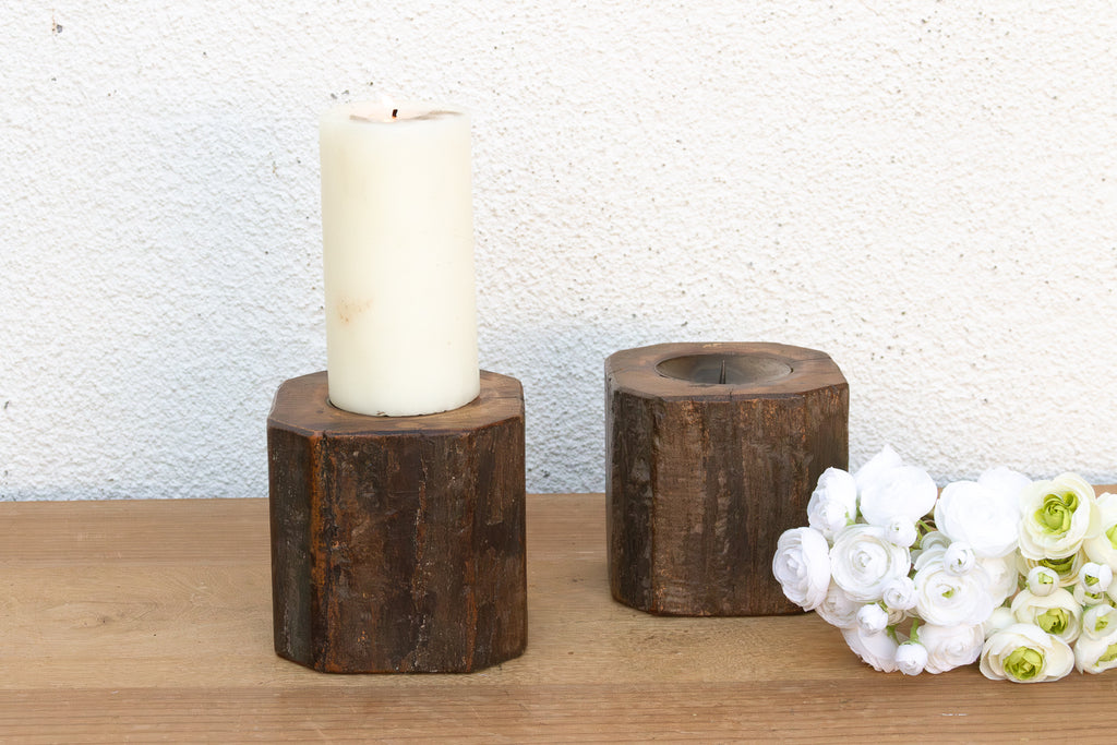 Pair of Small Antique Octagonal Column Candle Holders