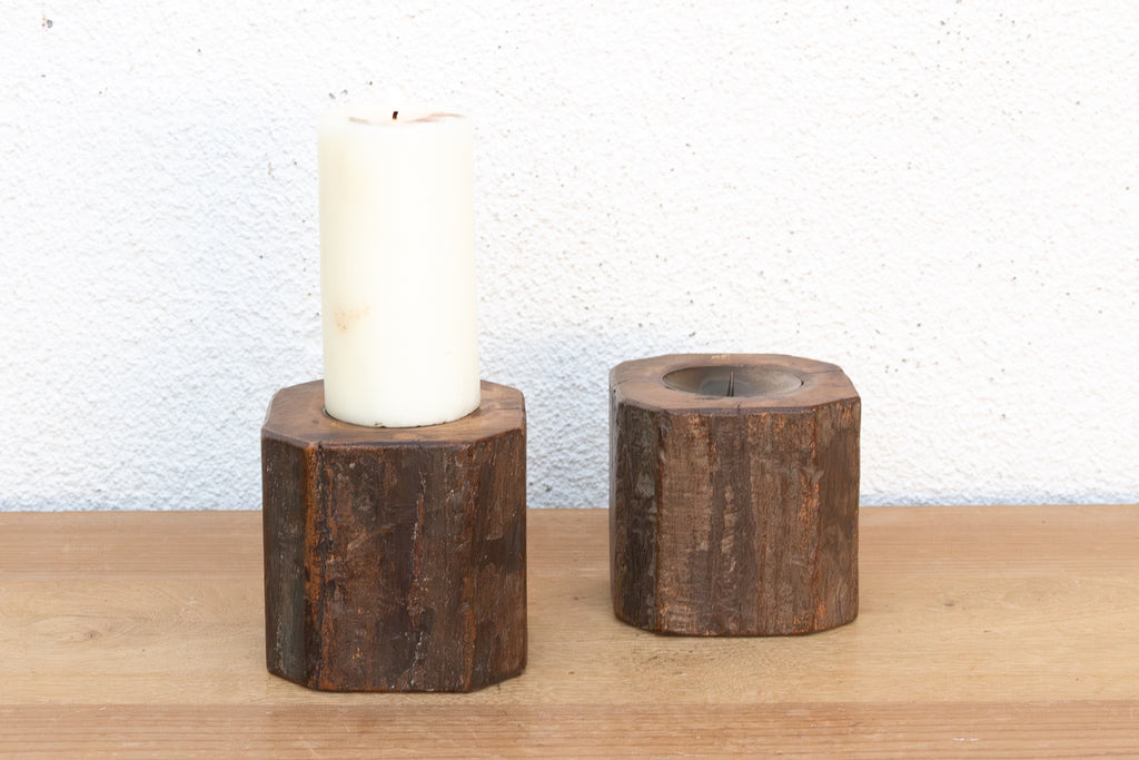 Pair of Small Antique Octagonal Column Candle Holders