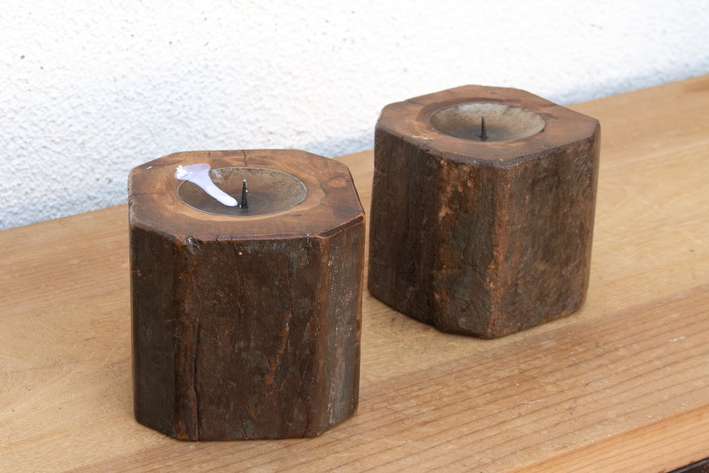 Pair of Small Antique Octagonal Column Candle Holders