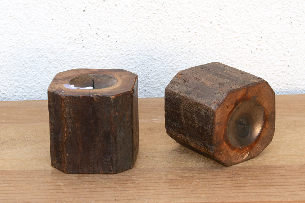 Pair of Small Antique Octagonal Column Candle Holders