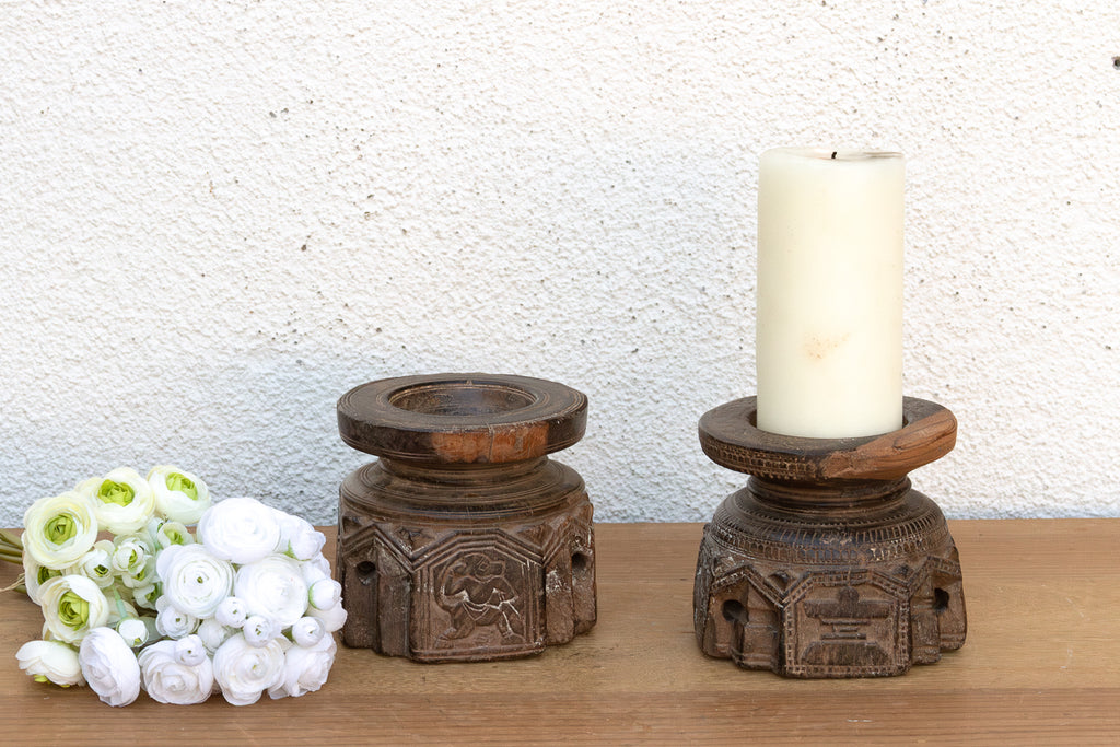 Set of 2, Antique Finely Carved Agrarian Seeders