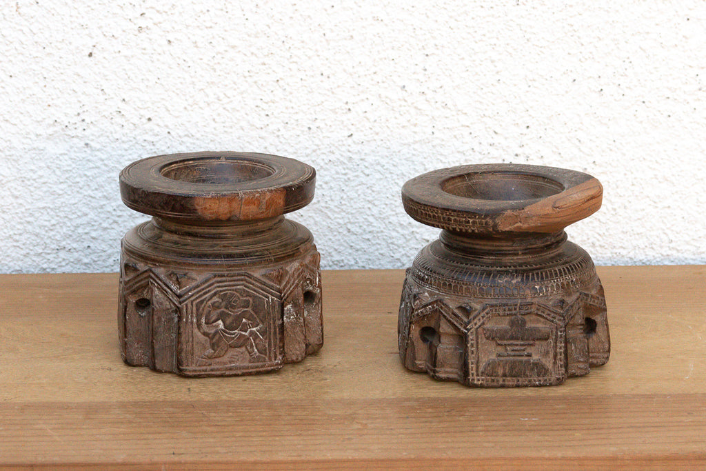Set of 2, Antique Finely Carved Agrarian Seeders