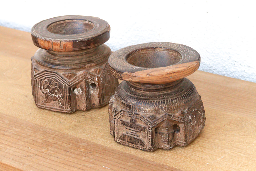 Set of 2, Antique Finely Carved Agrarian Seeders