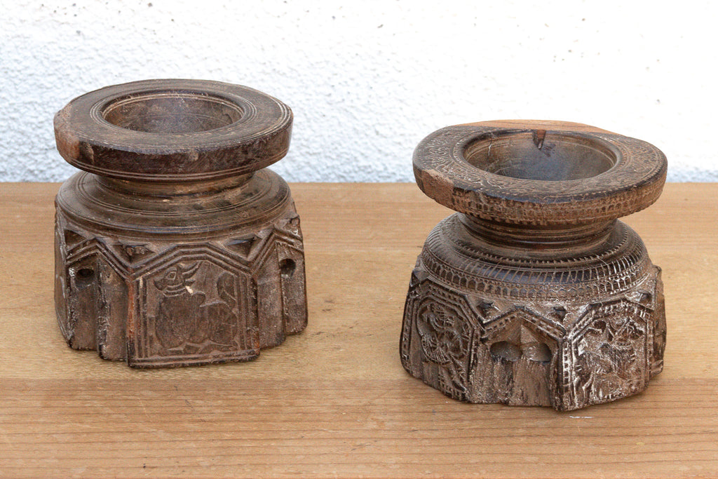 Set of 2, Antique Finely Carved Agrarian Seeders