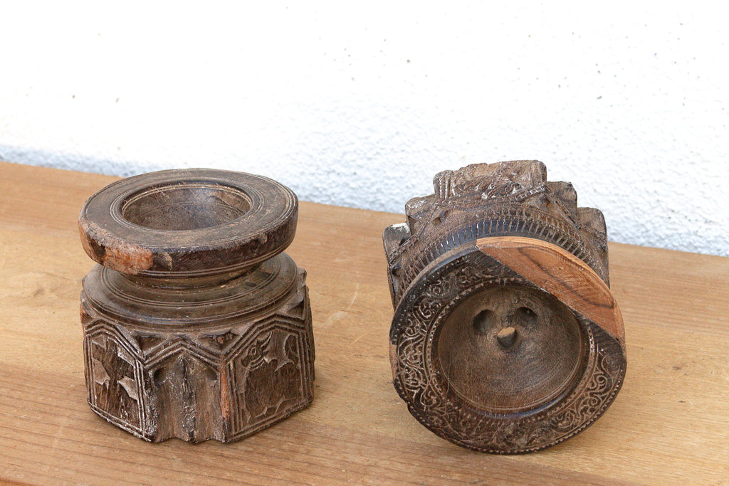 Set of 2, Antique Finely Carved Agrarian Seeders