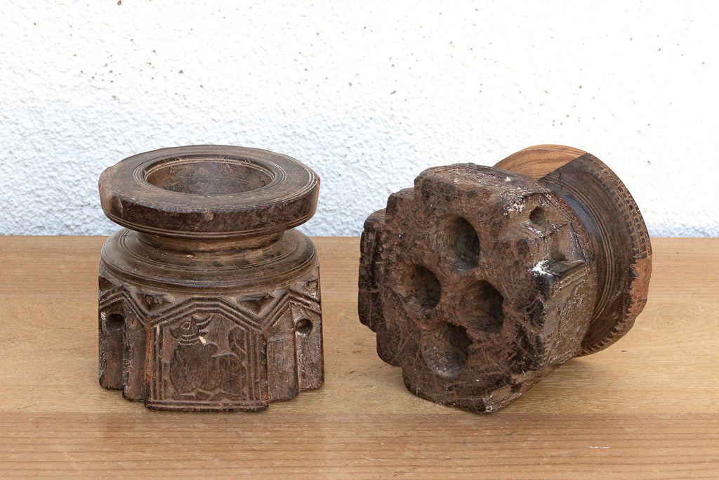 Set of 2, Antique Finely Carved Agrarian Seeders