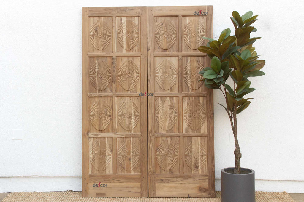 Pair of Teak Sunburst Indo-Portuguese Doors