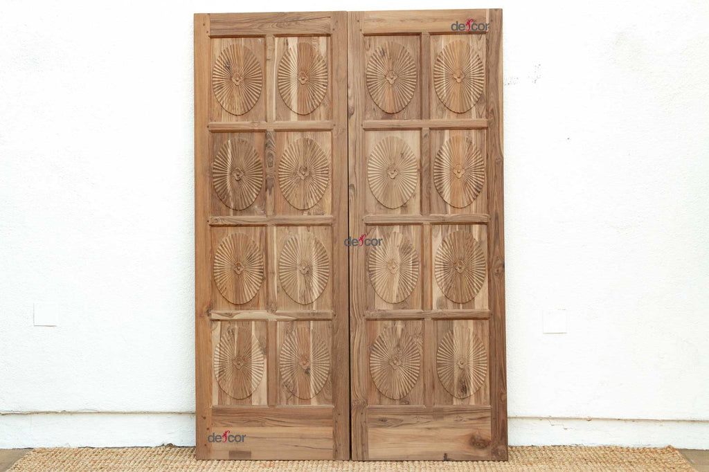 Pair of Teak Sunburst Indo-Portuguese Doors