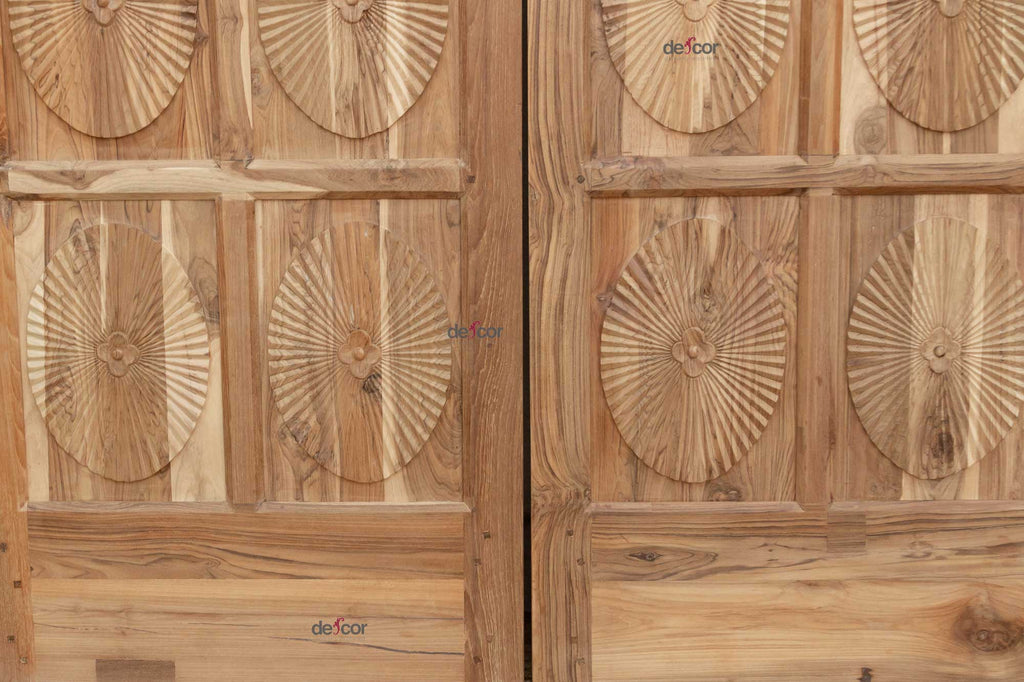 Pair of Teak Sunburst Indo-Portuguese Doors