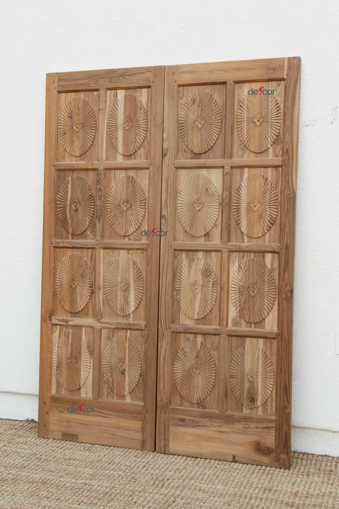 Pair of Teak Sunburst Indo-Portuguese Doors