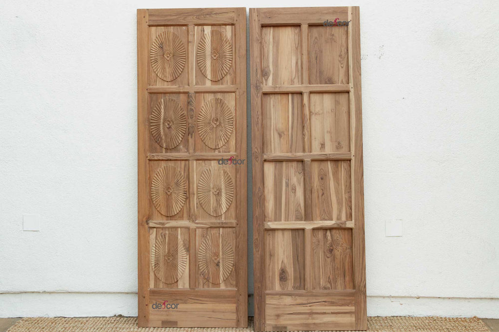 Pair of Teak Sunburst Indo-Portuguese Doors