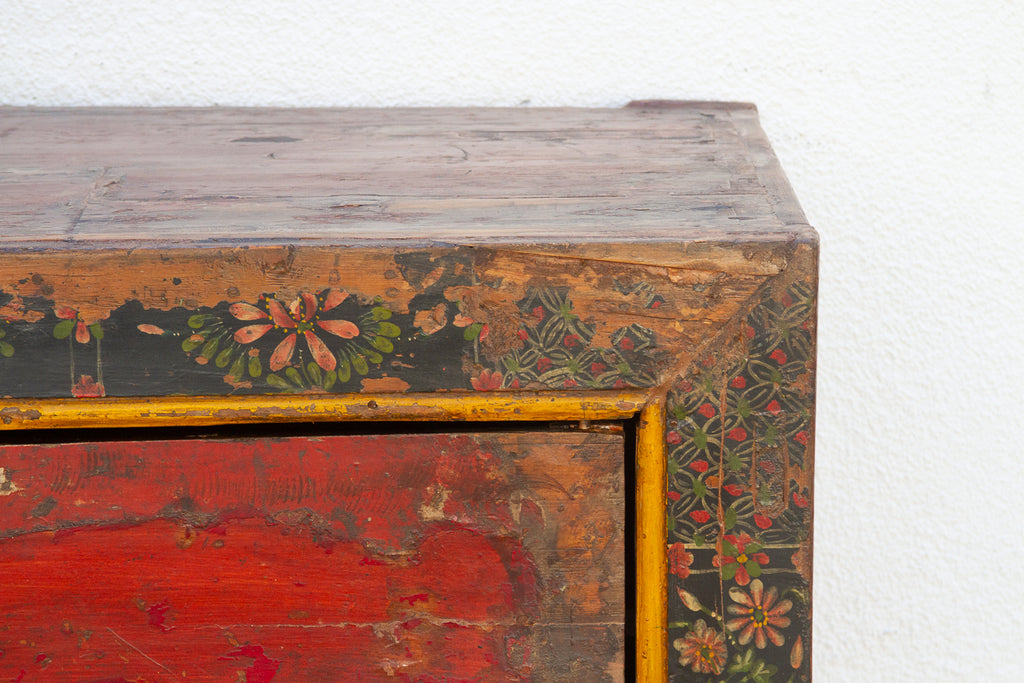 Antique Painted Qing Dynasty Buffet Cabinet