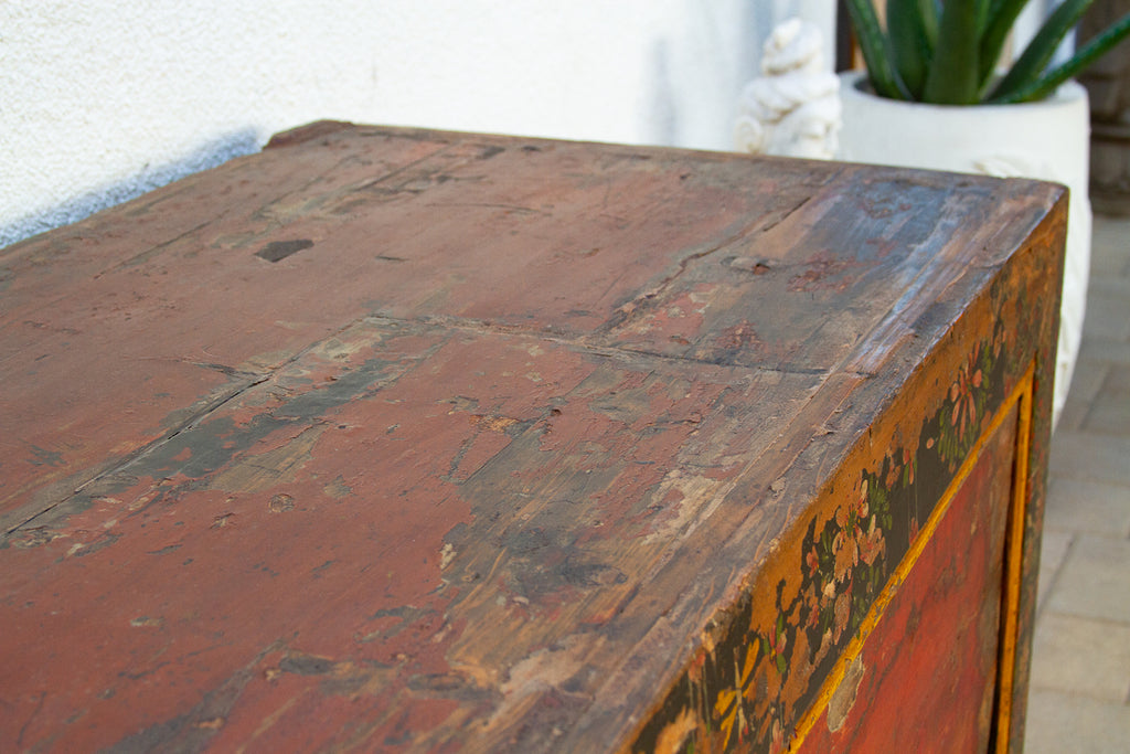 Antique Painted Qing Dynasty Buffet Cabinet