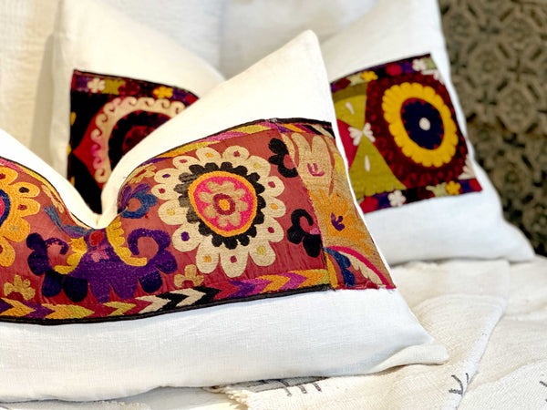 Aisha Antique Uzbek Suzani Linen Pillow