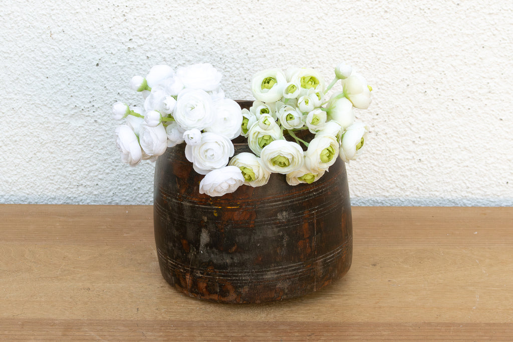 Antique Dark Stained Teak Grain Pot (Trade)