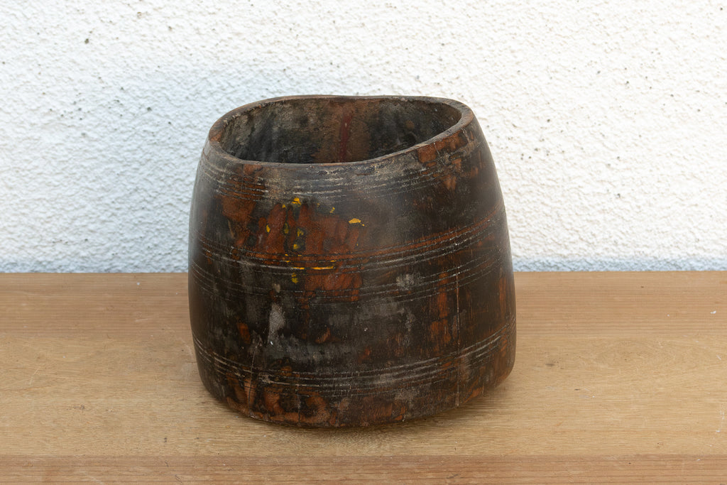 Antique Dark Stained Teak Grain Pot (Trade)